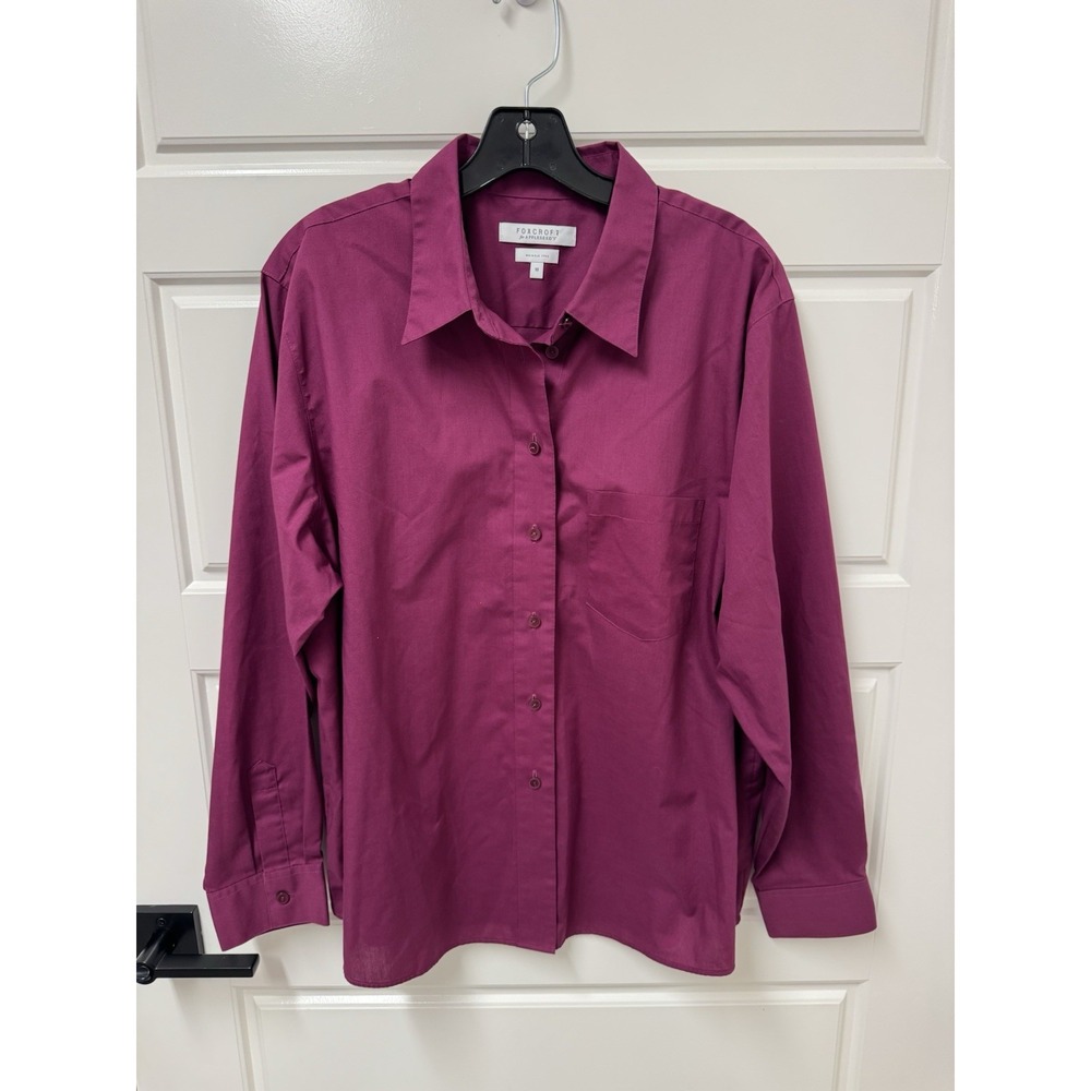 FOXCROFT Cabaret Purple Wrinkle Free Blouse Top 48 Chest 28 Long Sz 18 EUC A10